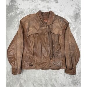 Vintage Adventure Bound Leather Jacket Mens Small S Brown Leather Bomber Korea